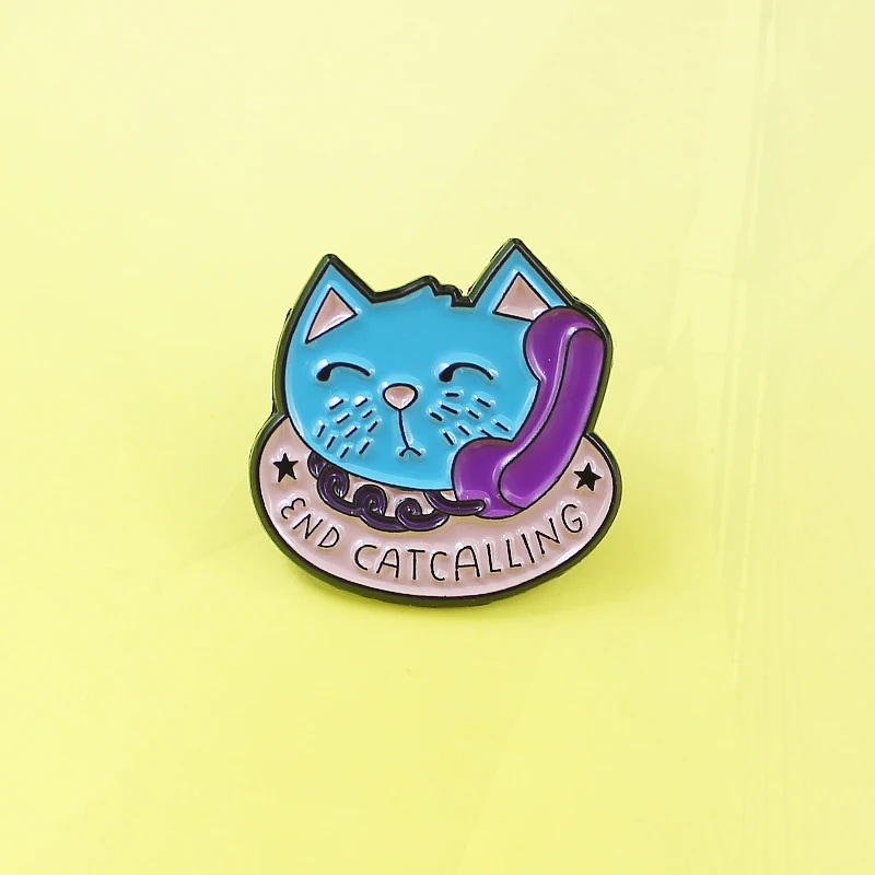 PIN de Mochila de cuero de mezclilla con insignia de gato de animal lindo, joyería de dibujos animados, llamadas de teléfono, Pines de Gato Azul, CATCALLING final