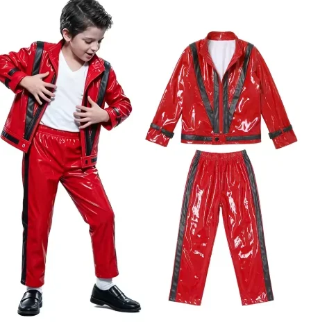Michael Red Leather Jacket Pant Set Jackson Halloween Scary Night 80s Vintage Pop Singer Thriller Party Performance Costume