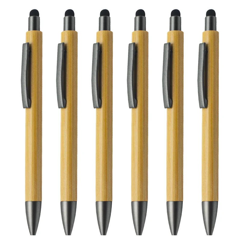 

50pcs bamboo wood capacitive advertising ballpoint pens with stylus touch screen pens