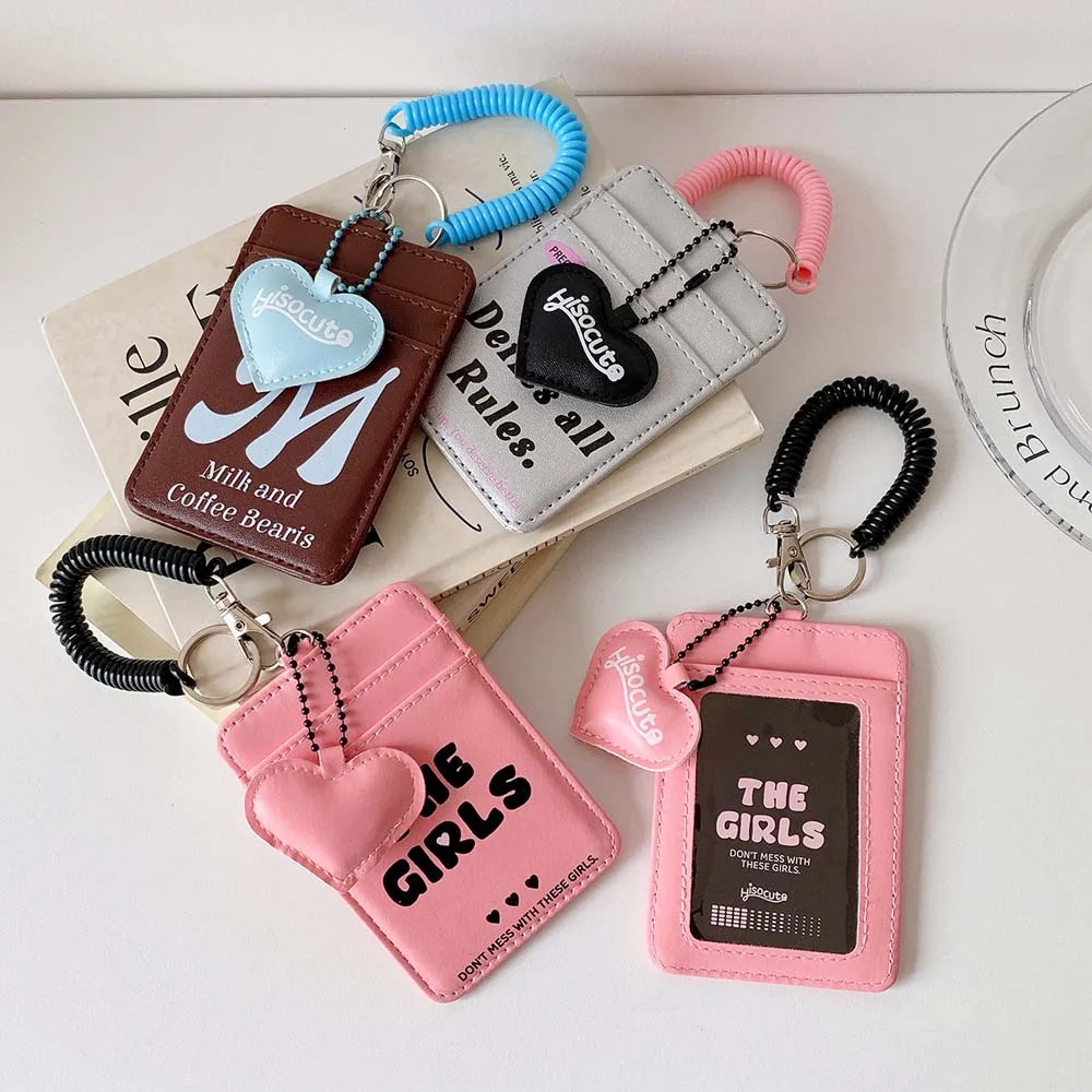 With Keychain Korean Style Card Holder Card Case Love Heart Pendant Student Card Cover Multi-card Bungee Cord ID Card Holders