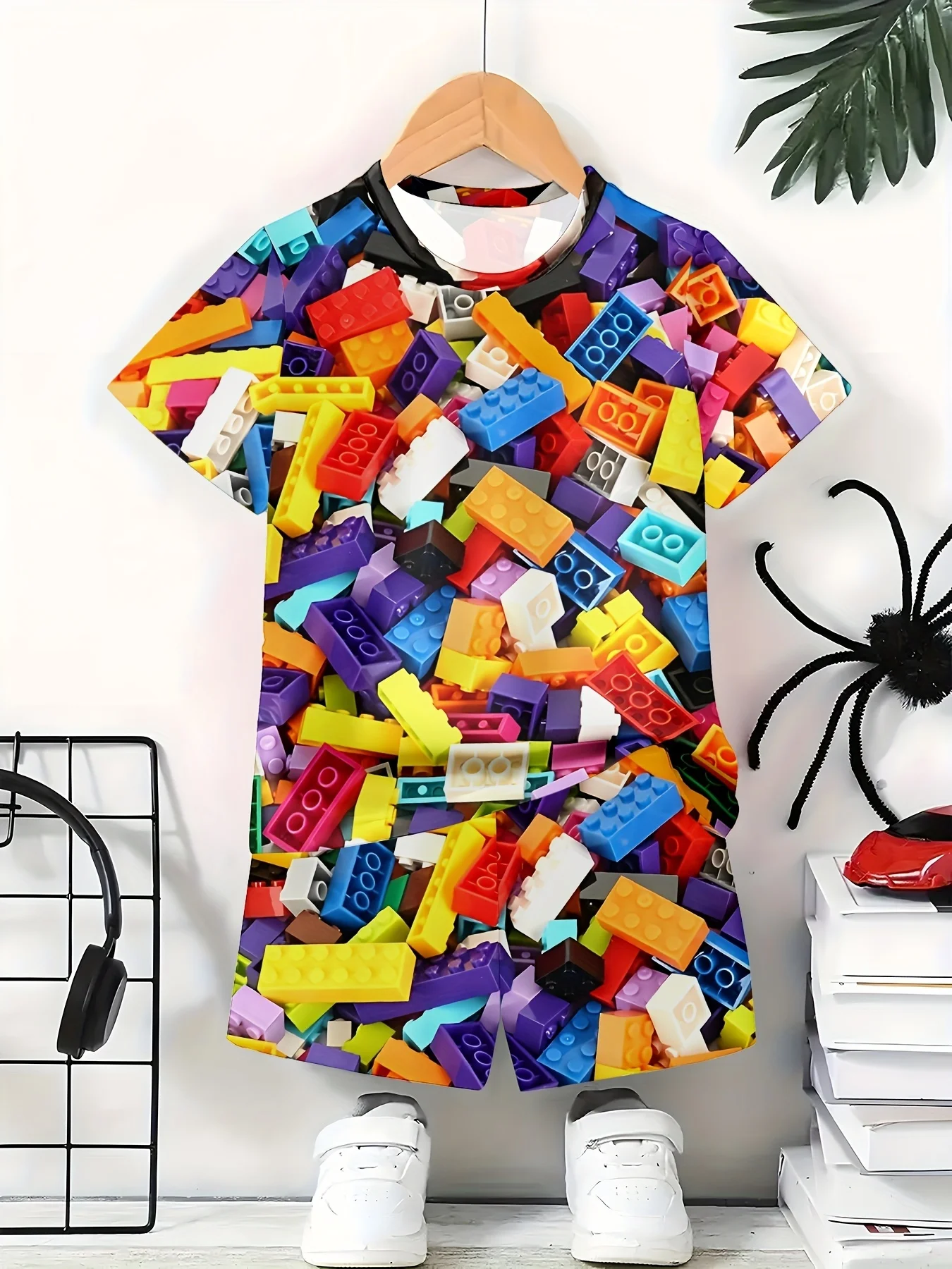 2026 Kinderkleidung 3D Bunte Bausteine Sommer-Oberteile Kinder-Sets Kurzarm Kinder-Trainingsanzüge Modische Jungenkleidung – Detail 11