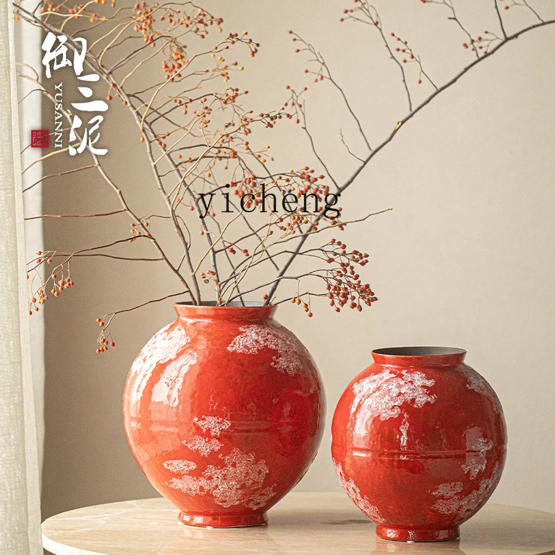 

HXL Living Room Entrance Flower Arrangement Ceramic Creative Home Red Vase