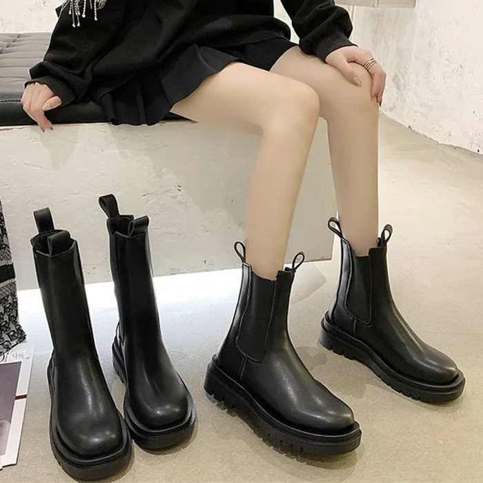 Plus size Women's Boots 4-43 Internet Celebri Thin Women's Shoes 40 Feet Fat Width 42 British Sle  Boots Chelsea S...