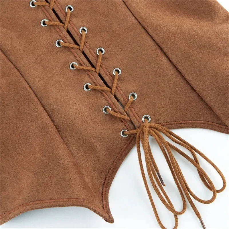 Vintage Brown Pirate Corset Tank Top Sexy Women Gothic Front Lace Up Bustier Crop Tops Vest Steampunk Korsett image 6
