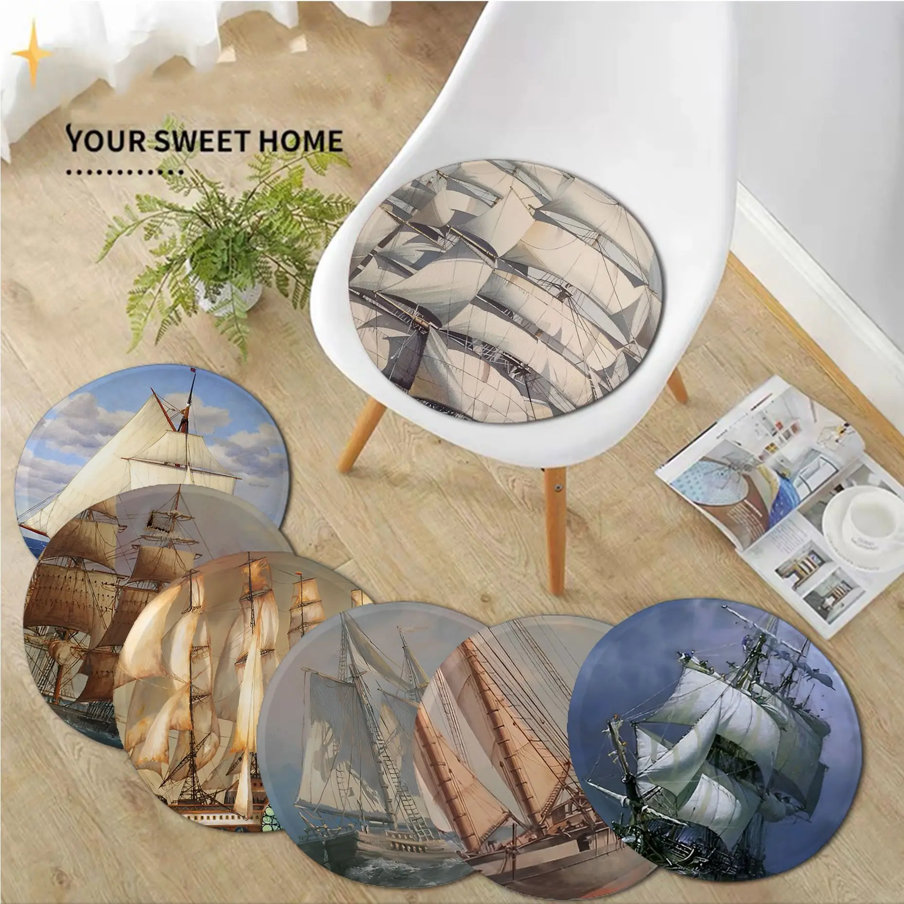 

Nautical ship Cushion Mat Square Stool Pad Patio Home Kitchen Office Chair Seat Cushion Pads Sofa Seat Sofa Decor Tatami