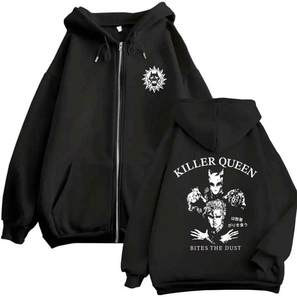 

Anime JoJo's Bizarre Adventure Killer Queen Bites The Dust Print Zipper Hoodie Men Women Casual Cotton Retro Zip Up Jacket Coat