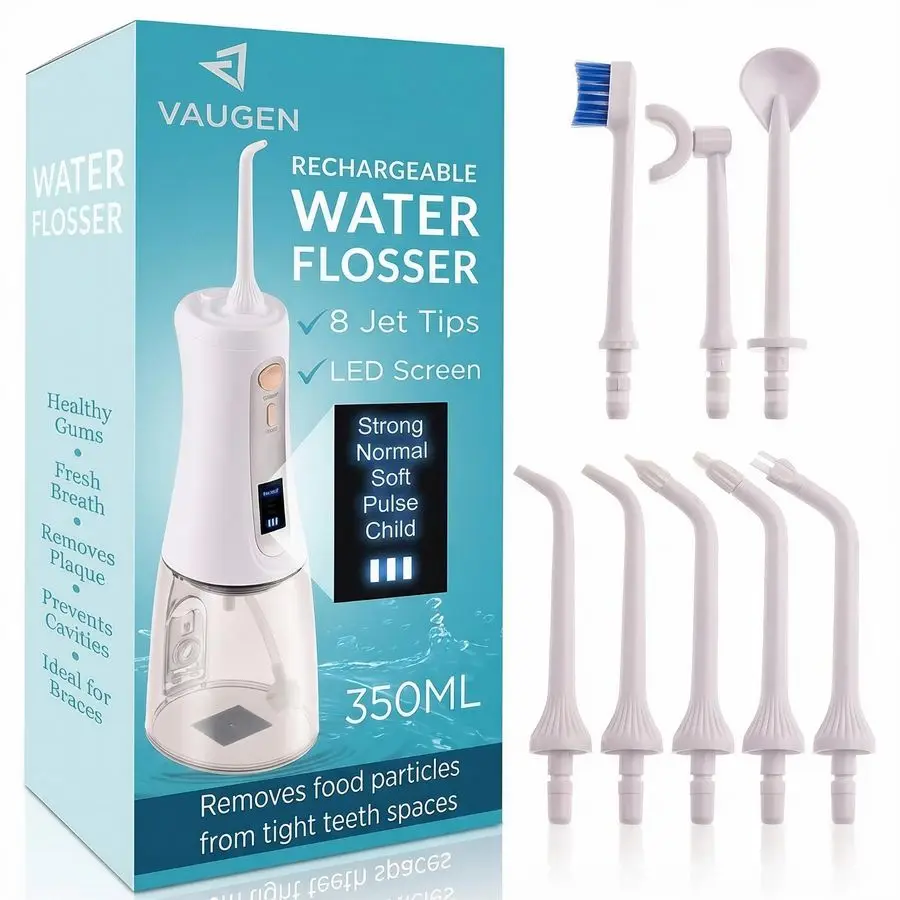 

Water Flosser Rechargeable 5 Smart Modes LED Display 350ML Tank Deep Cleaning for Teeth amp Gums IPX7 Waterproof 8 Tips