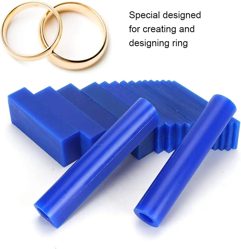 15Pcs Blue Jewelry Carving Wax Blocks with 2Pcs Hollow Wax Tubes Wax Model Blanks for Lost‑Wax Ring Casting DIY Handcraft