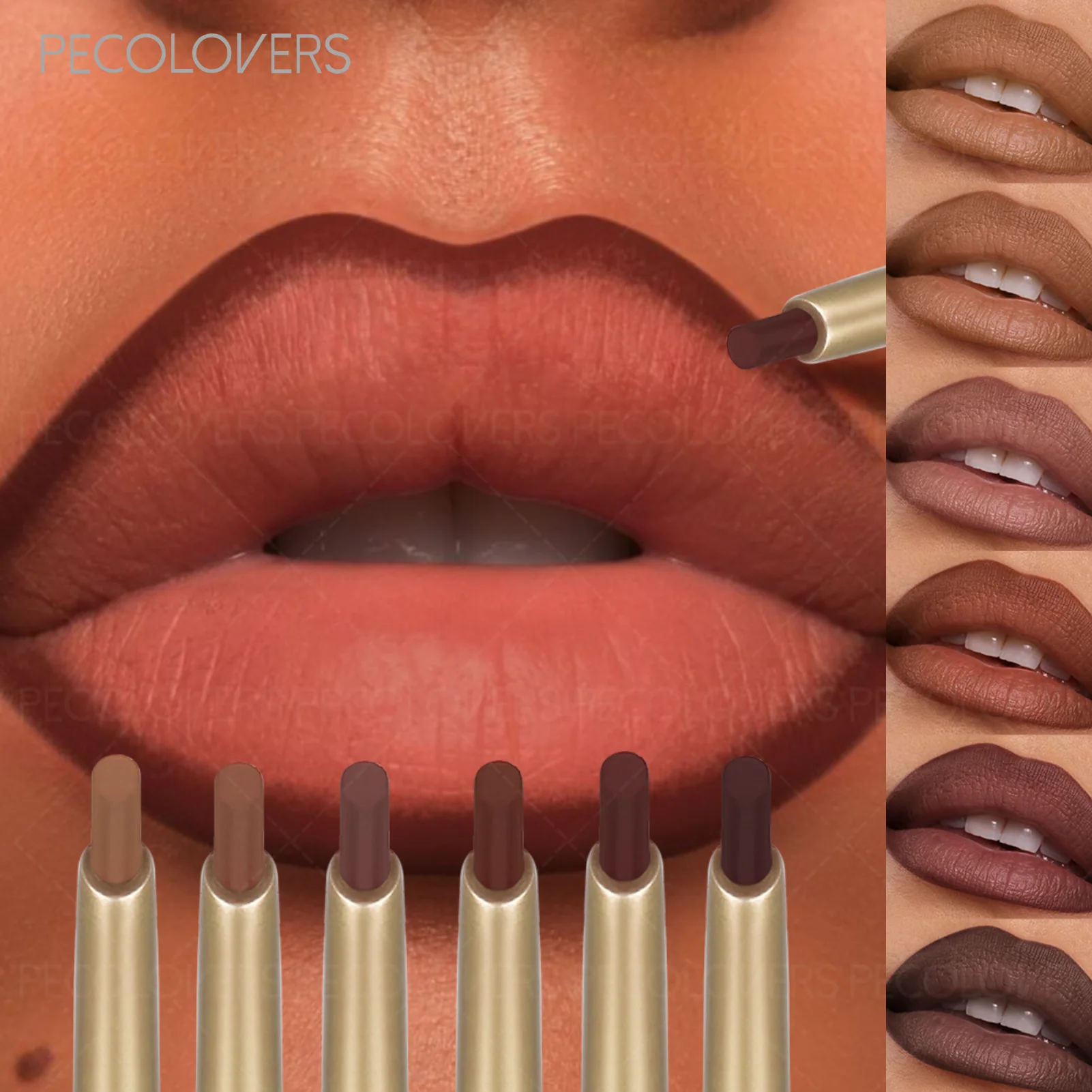 Caneta delineadora labial marrom vermelho, à prova d'água, de longa duração, não pegajosa, adequada para todos os tipos bege de tons de frutas vermelhas, maquiagem labial de beleza, 1 peça