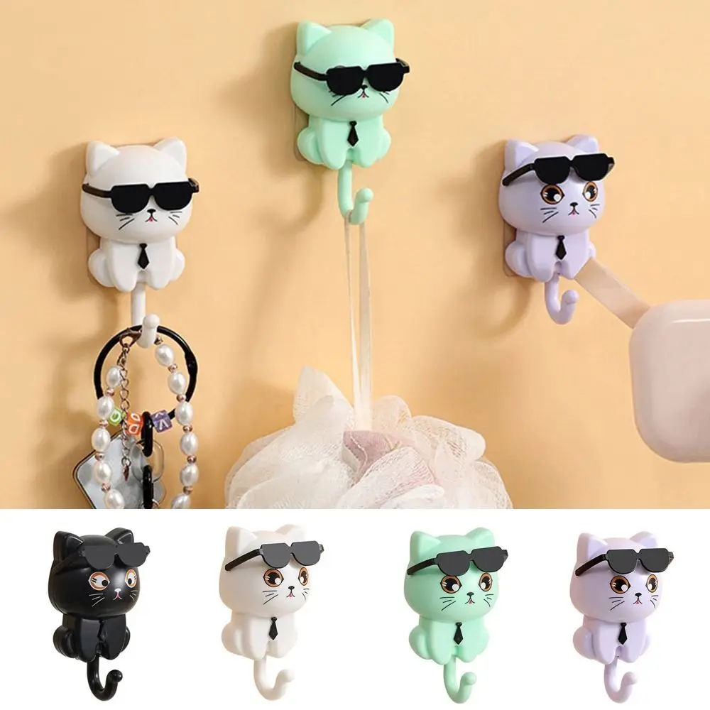 Cute Plastic Cartoon Cat Hooks Decorative Waterproof Key Hangers Wall Hanging Sunglasses Cat Hooks Kitchen