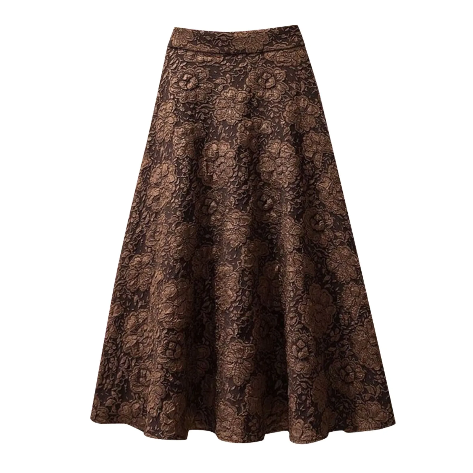 A-line Elastic High Waist Pleated Midi Skirt For Women Vintage Solid Color Lace Plus Size 4xl Long Skirt Elegant All-match Skirt