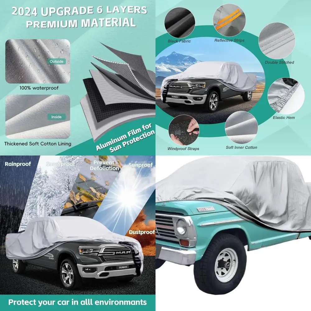 

All-Weather 6-Layer Universal Truck Cover for Full-Size Models: Chevy S10/C10, Ford F100, RAM 1500, Silverado 1500, Tacoma Cab (