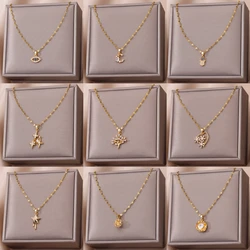 316L Stainless Steel Necklace For Women Gold Color Double Chain Zircon Life Tree Star Adjustable Necklace Jewelry Gift New 2023