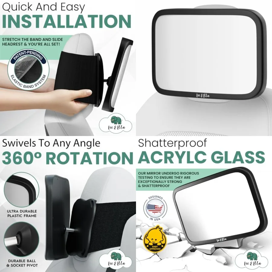 

Extra Large Baby Car Mirror for Tesla Fixed Headrests, Secure View of Infant in Rear Facing Carseat with Continuous Loop System