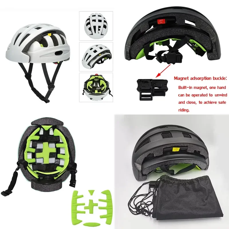 New Foldable Bike Helmet LED Flash Cycling Mountain Halmet Road Cascos Bicicleta Portable Folding Bicycle Helmet