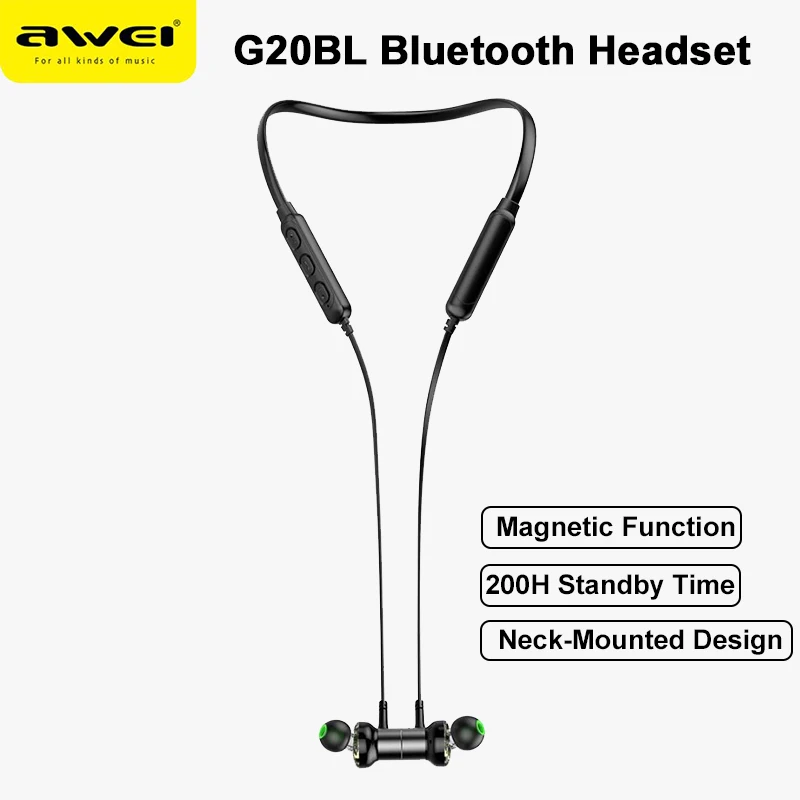 Awei G20BL/A920BL Bluetooth Headset Neckband Headphones Wireless Sport CNC Earphones Waterproof In-ear Earbuds