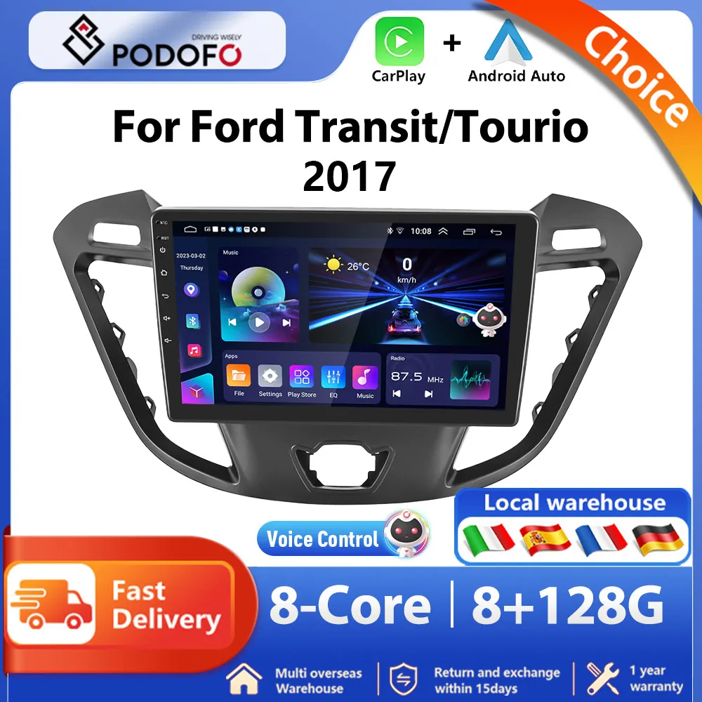 Podofo Android Carplay Auto WIFI Car Radio For Ford Transit 2017 Multimedia GPS Video Player Stereo 2din Head Unit FM Receiver