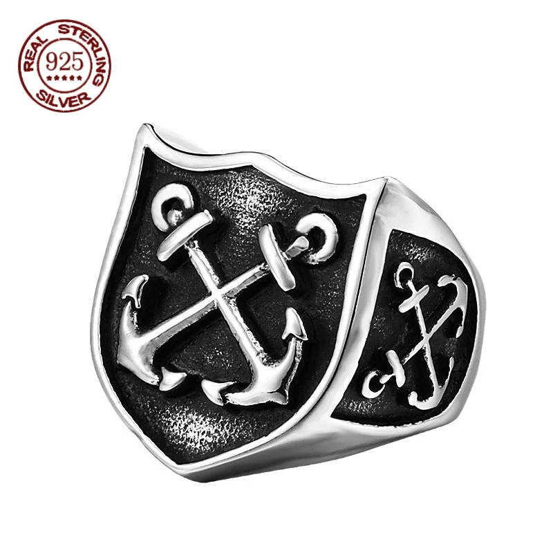 

Заводская цена S925 стерлингового серебра мужское тисненое кольцо с якорем корабля ретро и индивидуальное ювелирное изделие в стиле панк для мотоцикла GiftV