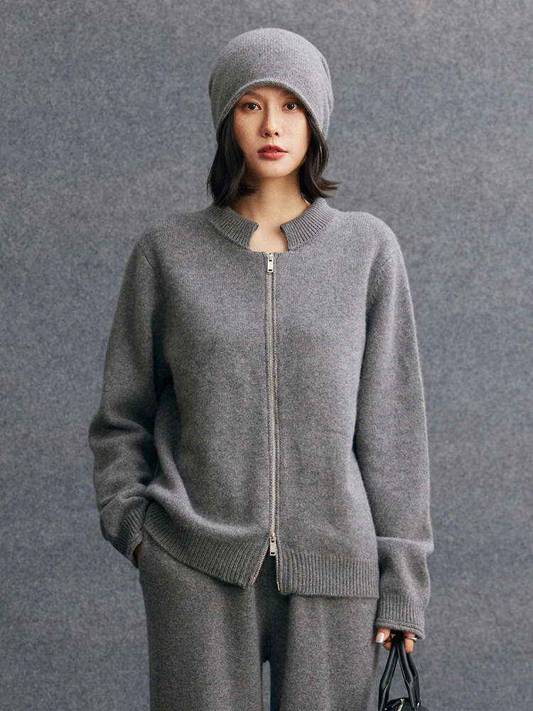 

TLOML Роскошный женский 100% кашемировый свитер, двухслойный кардиган на молнии с воротником-ракушкой, осенне-зимнее кашемировое пальто, толстые теплые топы