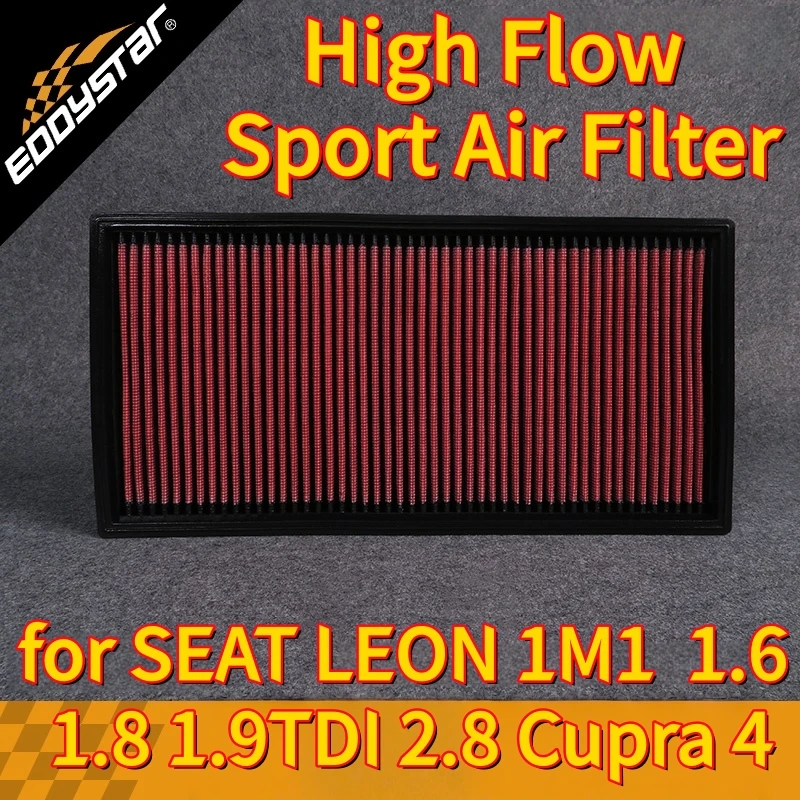 

High Flow Sport Air Filter for SEAT LEON 1M1 11.1999-06.2006 1.6 1.8 1.9TDI 2.8 Cupra 4 Washable Racing Intake Filters