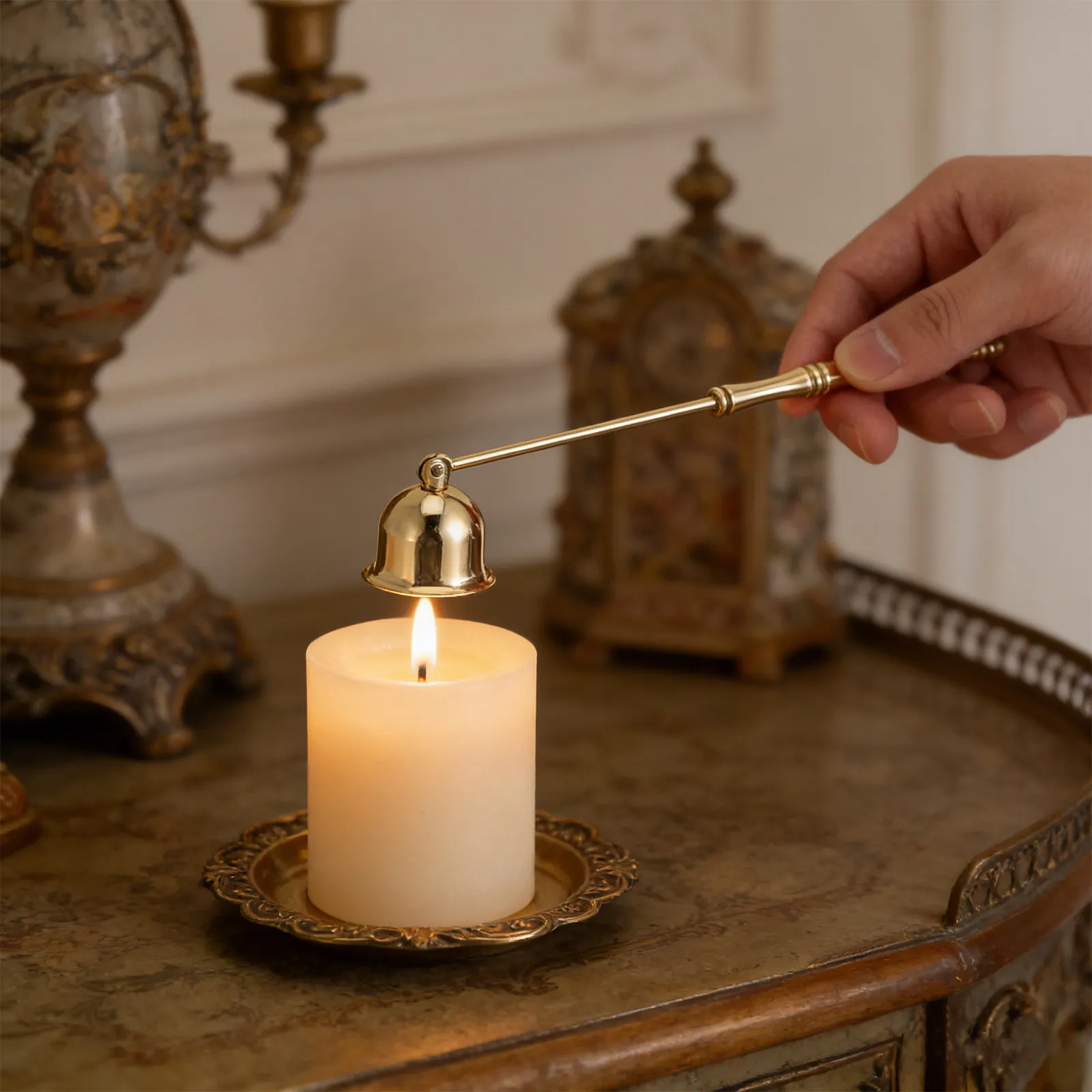 Stainless Steel Snuffer-Shaped Extinguisher Long Handle Flame Snuffer Tool for Jar Candles Tea Lights