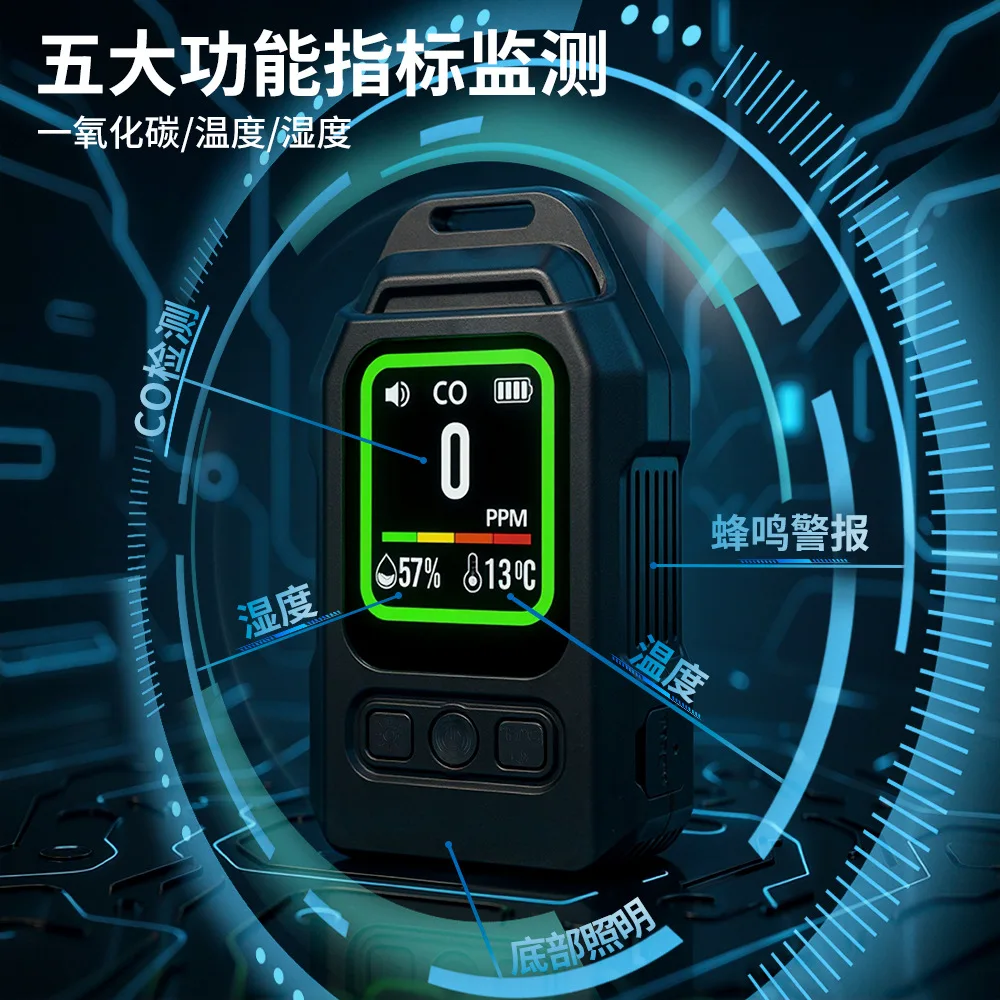 Digital Display CO Gas Detector, Portable Carbon Monoxide Tester with Audible‑visual Alarm, Magnetic Mount Support