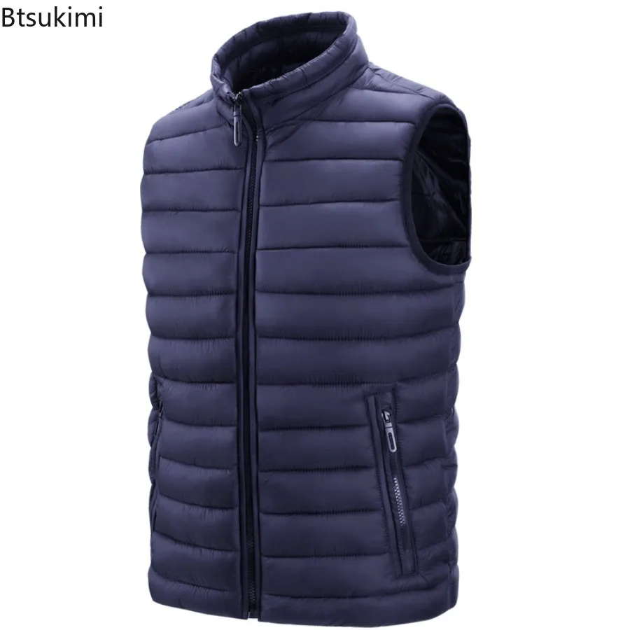 Autumn and Winter Casual Vest Men's Slim Fit Stand Collar Stock Zipper Digging Bag Pork Rib Jacket Lightweight Cotton Jackets