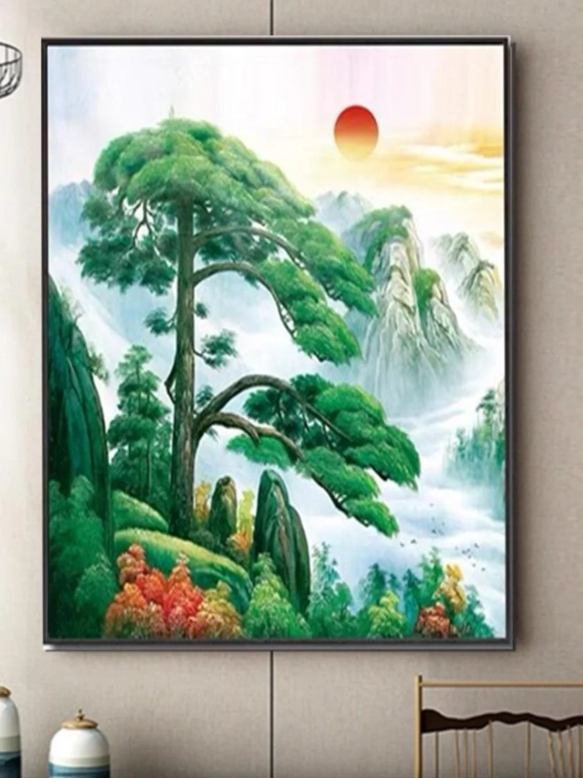 

Новая декоративная алмазная вышивка в китайском стиле для входной зоны: большая атмосферная картина с сосной для гостиной, приветствующая гостей