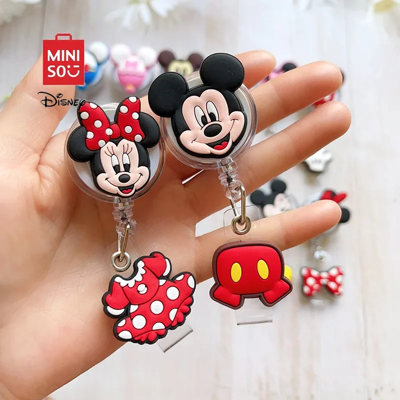 MINISO Disney New Cute Cartoon Mickey Easy To Pull Buckle Decoration School Student Card Backpack Accessories Telescopic Buckle