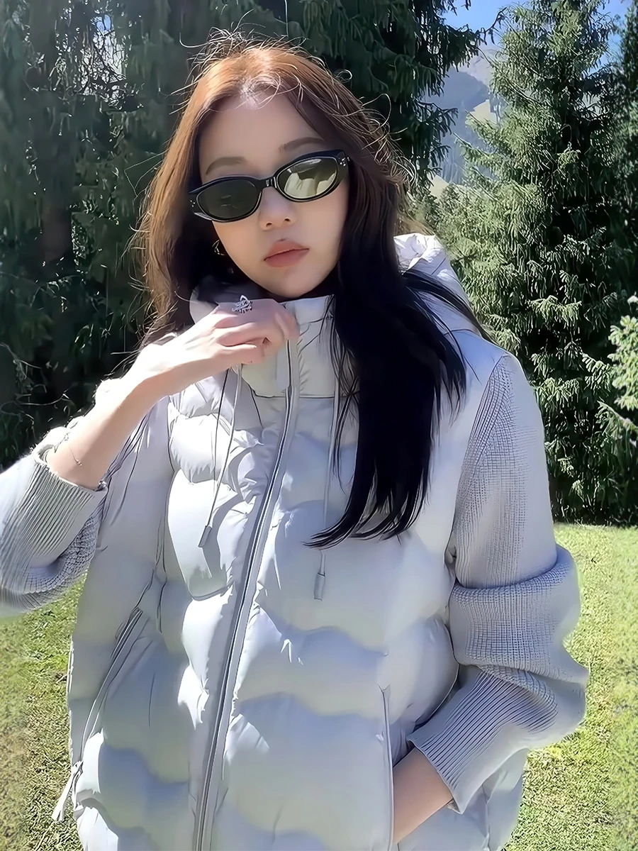 Jaet ligero con capucha para exteriores para mujer, abrigo con cremallera púrpura cálido con plumas blancas, ort 90, corte holgado informal