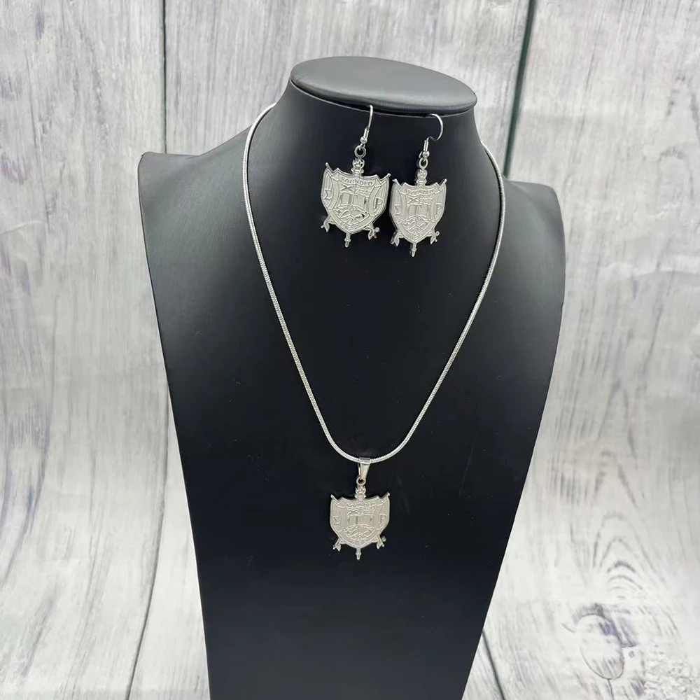 Handmade high-quality Greek fellowship Sigma Gamma Rho stainless steel shield pendant jewelry necklace earring set