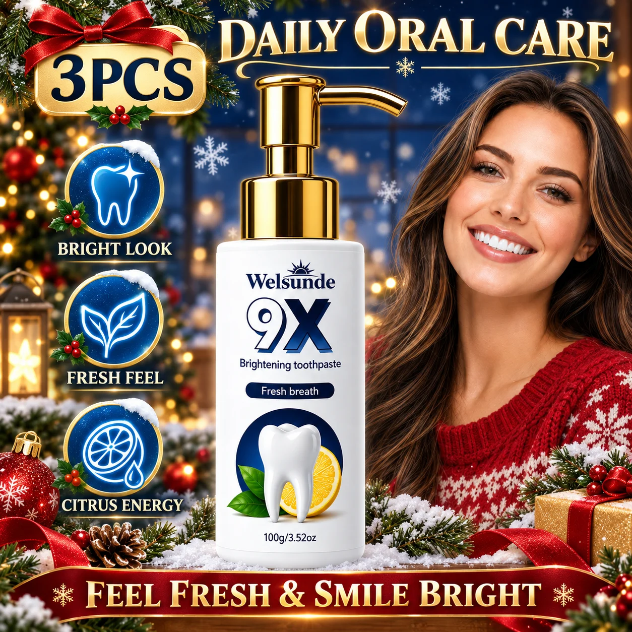 1/3PCS Tooth Whitening Toothpaste, Exquisite Christmas gifts,Hydroxyapatite, Natural Herbal Ingredients, Deep Cleaning Formula, Fresh Breath, Gentle Daily Oral Care, Rich Foam Texture, Easy Dispensing Pump Design,