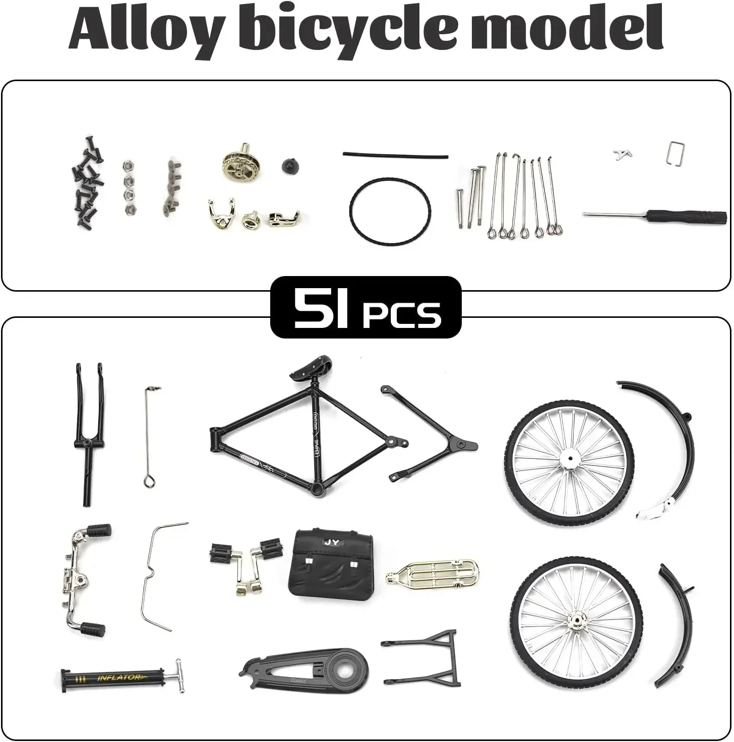 Ornamento modello di bicicletta retrò fai-da-te per bambini 1:10 simulazione Mini Kit in scala modello di bicicletta con gonfiatore Desk Decor regalo di natale