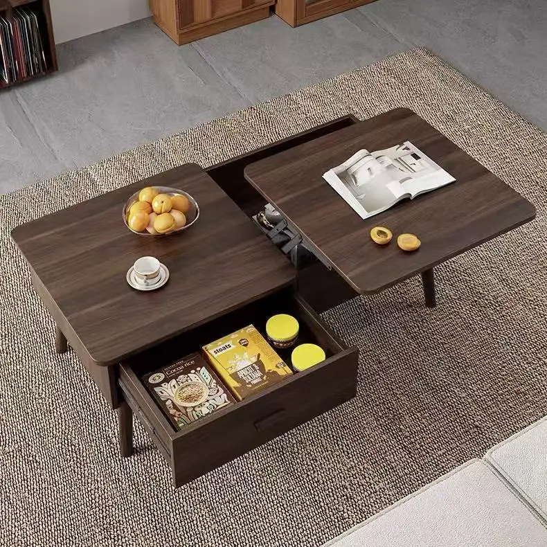 #Nordic Style Modern Multifunctional Coffee Table Adjustable Height Plywood Convertible Dining Table Living Room Furniture
