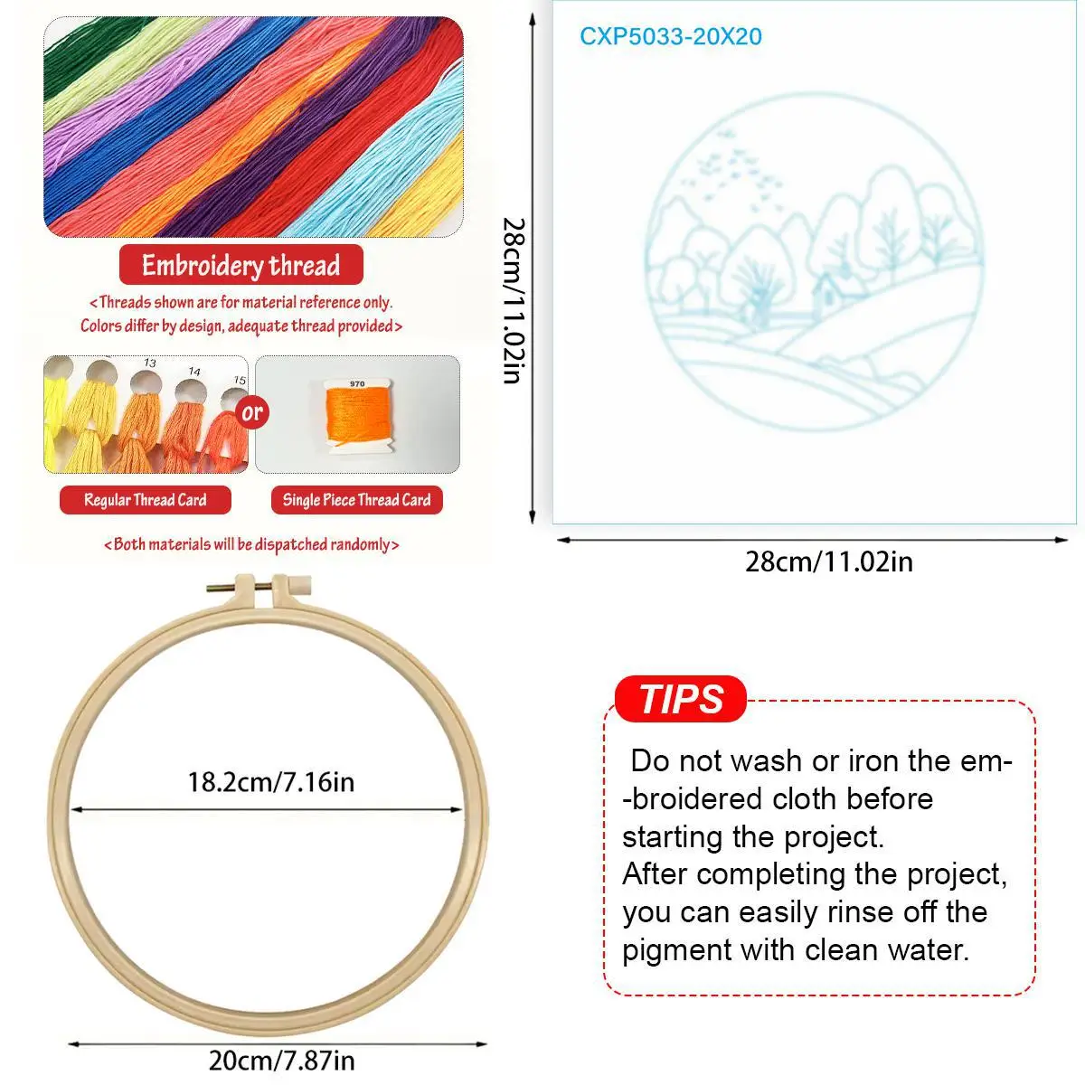 1 Stück 20X20CM/15X15CM 7,87/6,3 Zoll Stickerei-Starter-Kit für ländliche Gebiete DIY-Kit DIY-Stickerei-Set Handarbeiten Heimdekoration – Detail 5