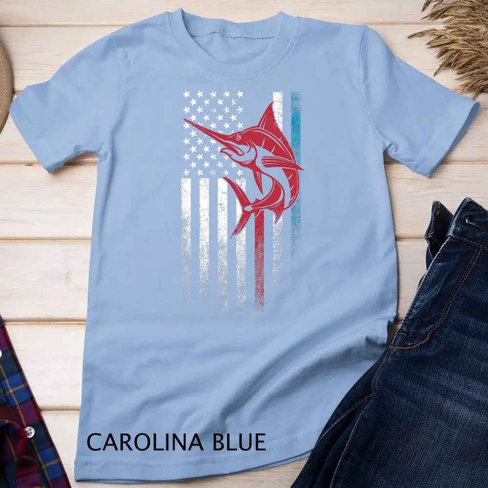 T-Shirt Unisex con bandiera americana da donna Marlin Fish Fishing 4 luglio