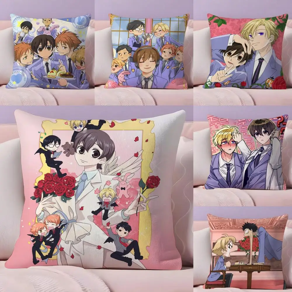O-Ouran High School Cushion Cover Plush Fabric Double-Sided Printed Invisible Zipper Sofa Pillow Case Home Bedroom Decor