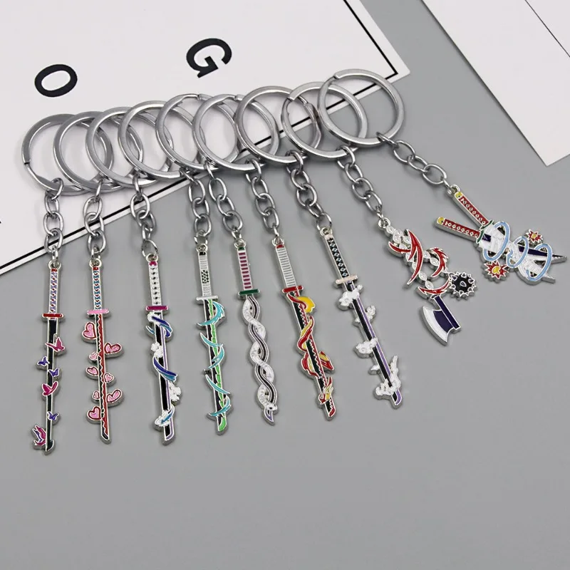 Tanjirou Nezuko Zenitsu Inosuke Giyuu Shinobu Kyoujurou Uzui Tengen High End Handsome Cool Glaring Alloy Keychain Weapon Pallet