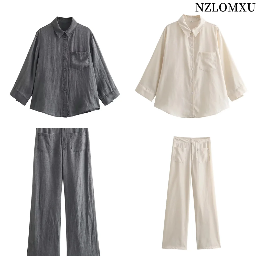 2023 Women Pants Sets New Fashion Linen Shirts Women\'s Suit Autumn Casual Woman 2 Pieces Set Womens Outfits