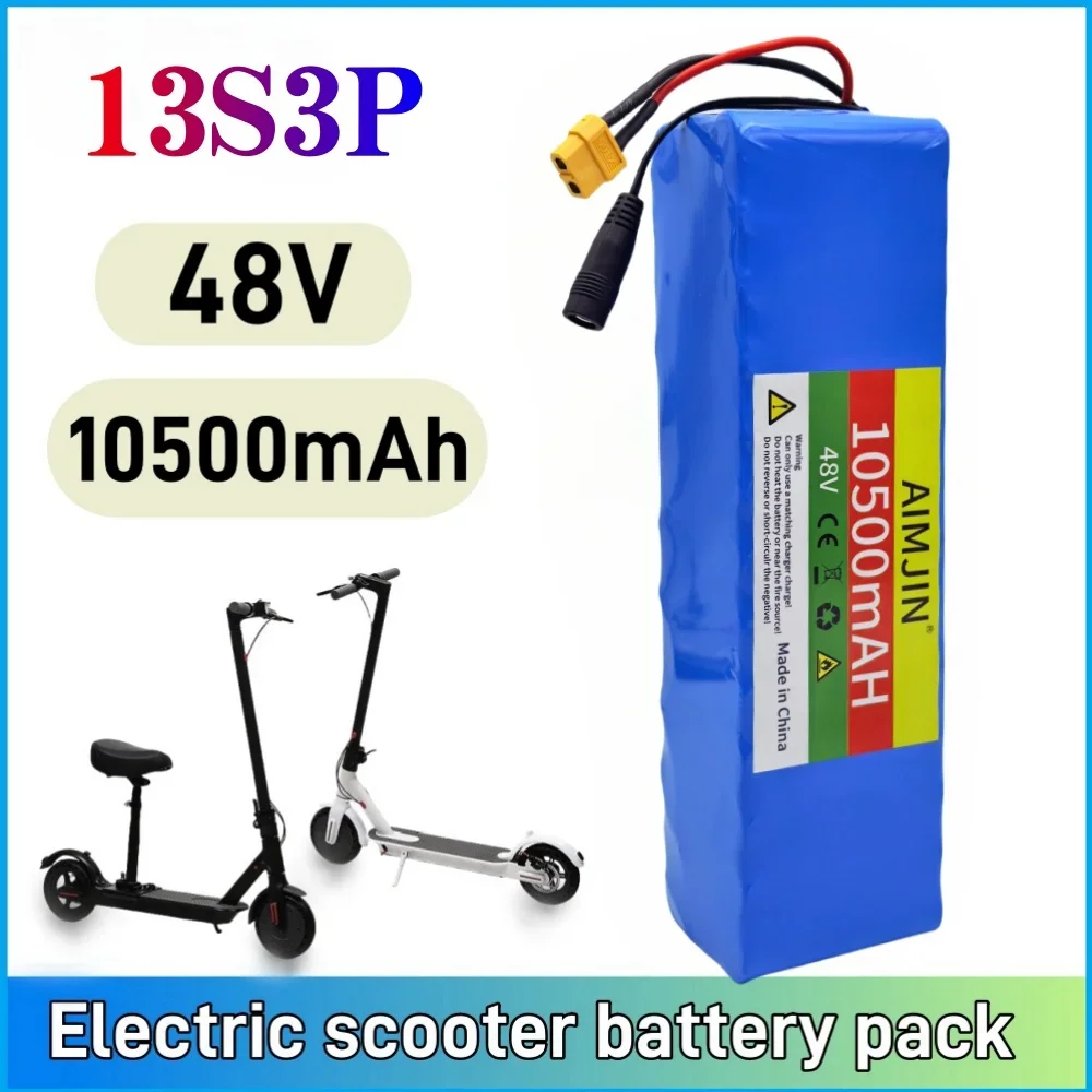 

New 48V 10.5Ah 18650 13S3P A-class lithium battery pack, 1000W built-in BMS, suitable for Motorized Scooter+54.6V 2A Charger