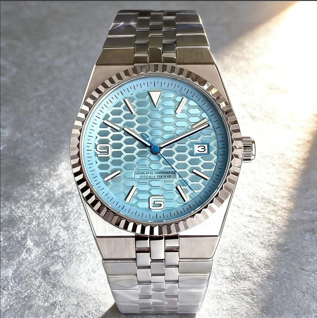 

Мужские автоматические часы Tandorio 41 мм, роскошный деловой стиль, NH35, сапфировое стекло, водонепроницаемость 10ATM, небесно-голубой цвет, механические наручные часы