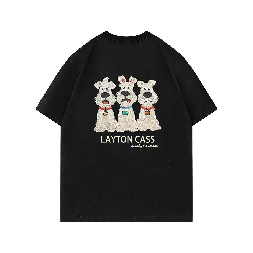

ex Large Size Loose ort Sve Cartoon Dog Print Versatile Top Summer Cotton round Ne Sweatirt for Youth Casual Wear