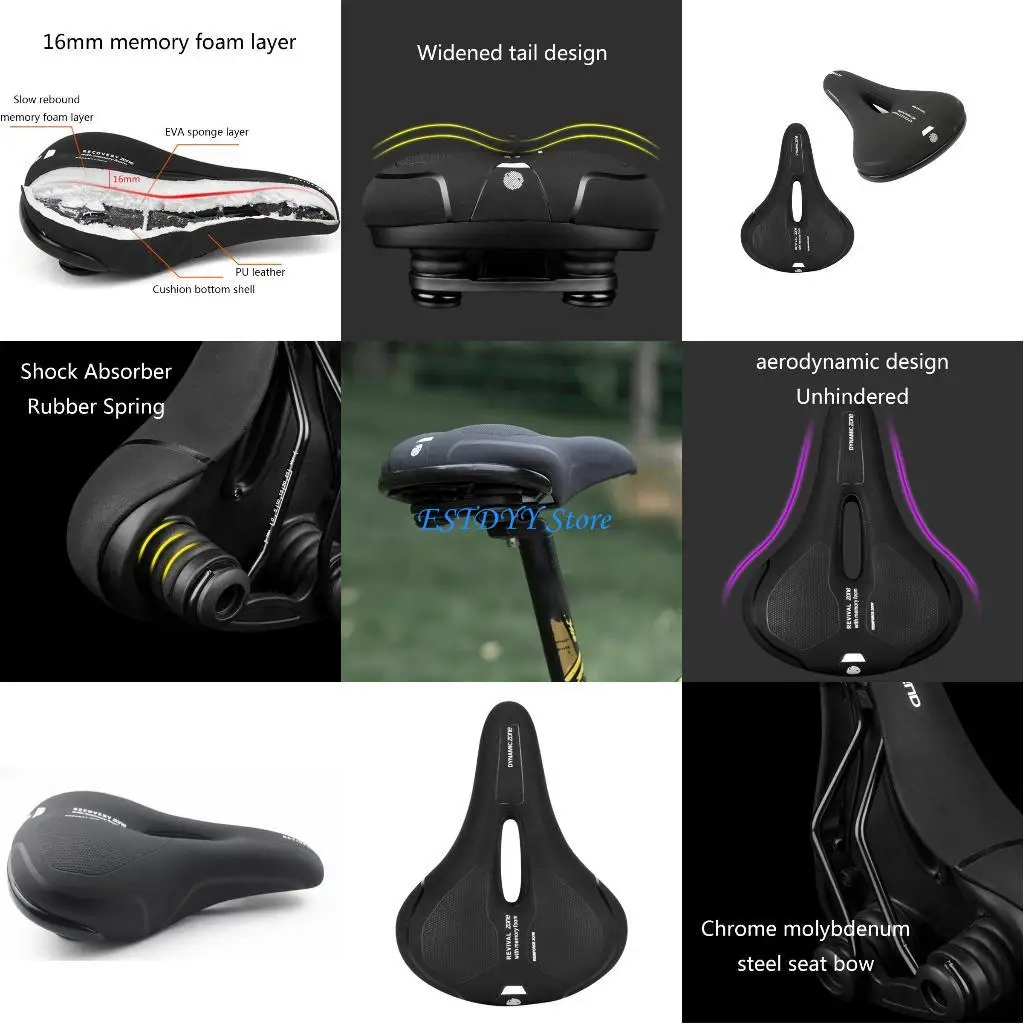 

G6DE Promend Shockproof Saddle Memory Foam Cushion PU Leather Surface Silica Filled Gel Comfortable Cycling for Seat