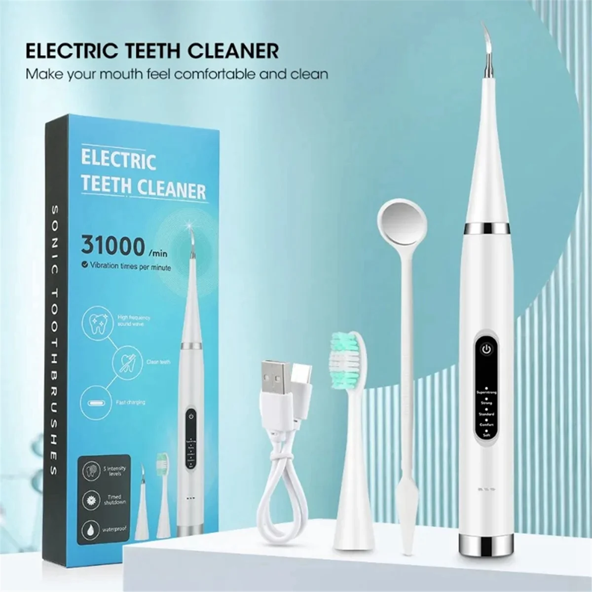 Electric Teeth Cleaner Tooth Whitening & Cleaning Device Waterproof Tartar Remove Fresh Breath Oral Care,White(1 X Head)