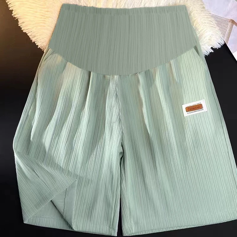 968# Summer Ice Cool Maternity Shorts Wide Leg Loose Straight Clothes for Pregnant Women Elastic Waist Belly Pregnancy Shorts