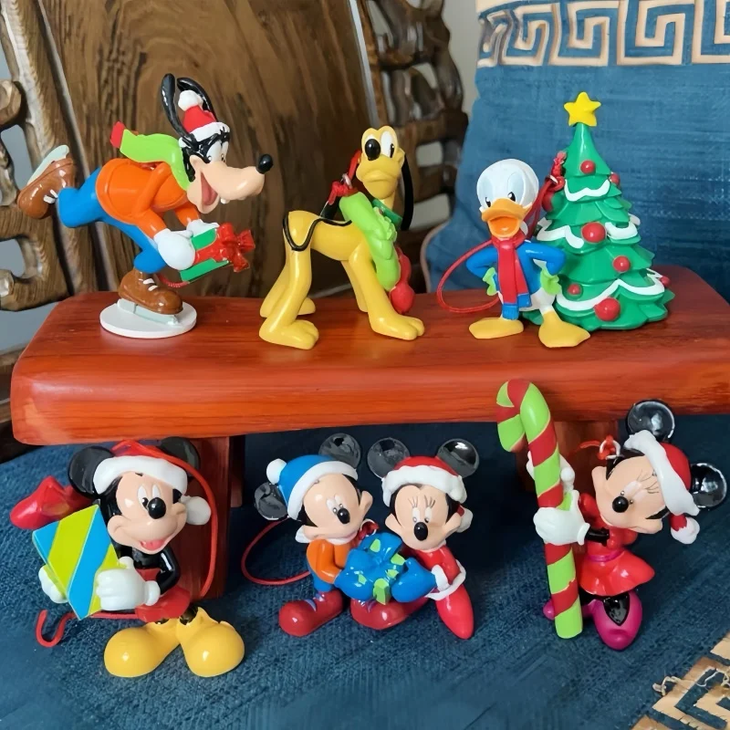 6pcs Disney Mickey Mouse Minnie Goofy Plut Donald Duck Daisy Christmas Series Anime Model Collection Ornaments Xmas Toys Gift