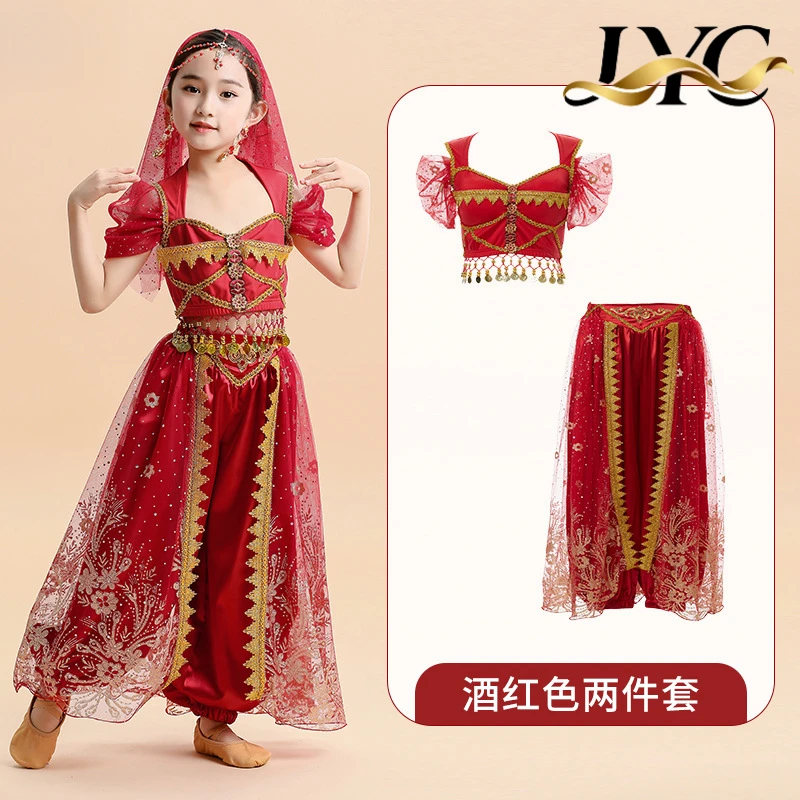 Dansjurk in Indiase stijl voor kinderen voor volksdansshow voor peuters, exotische Aladdin-jasmijnlook