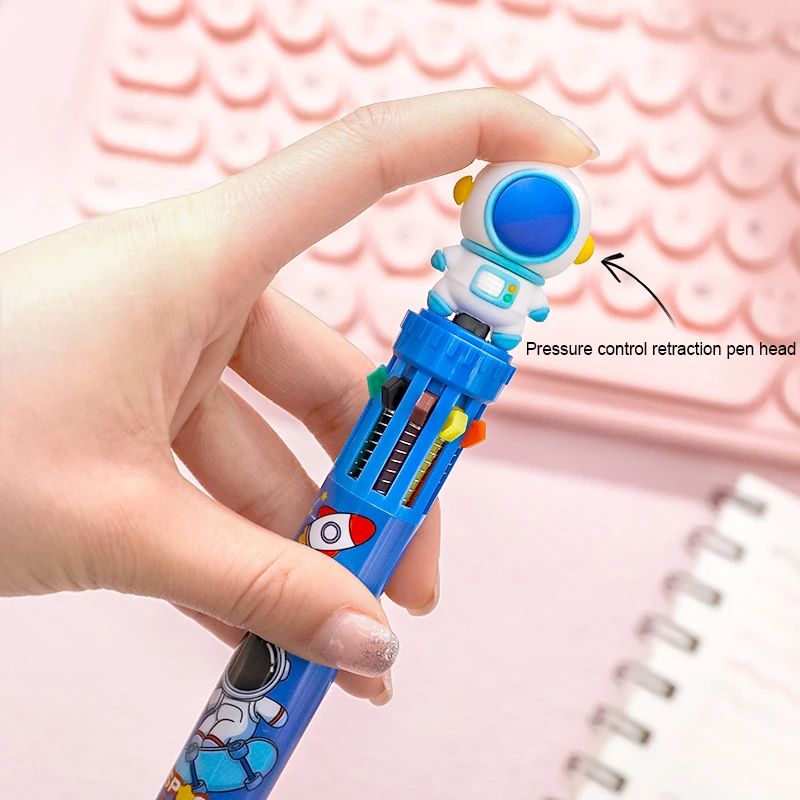 1PC Cartoon Astronaut Rabbit Mechanical Ballpoint Pen Multicolored Pens Colorful Refill School Office Writing Supplies