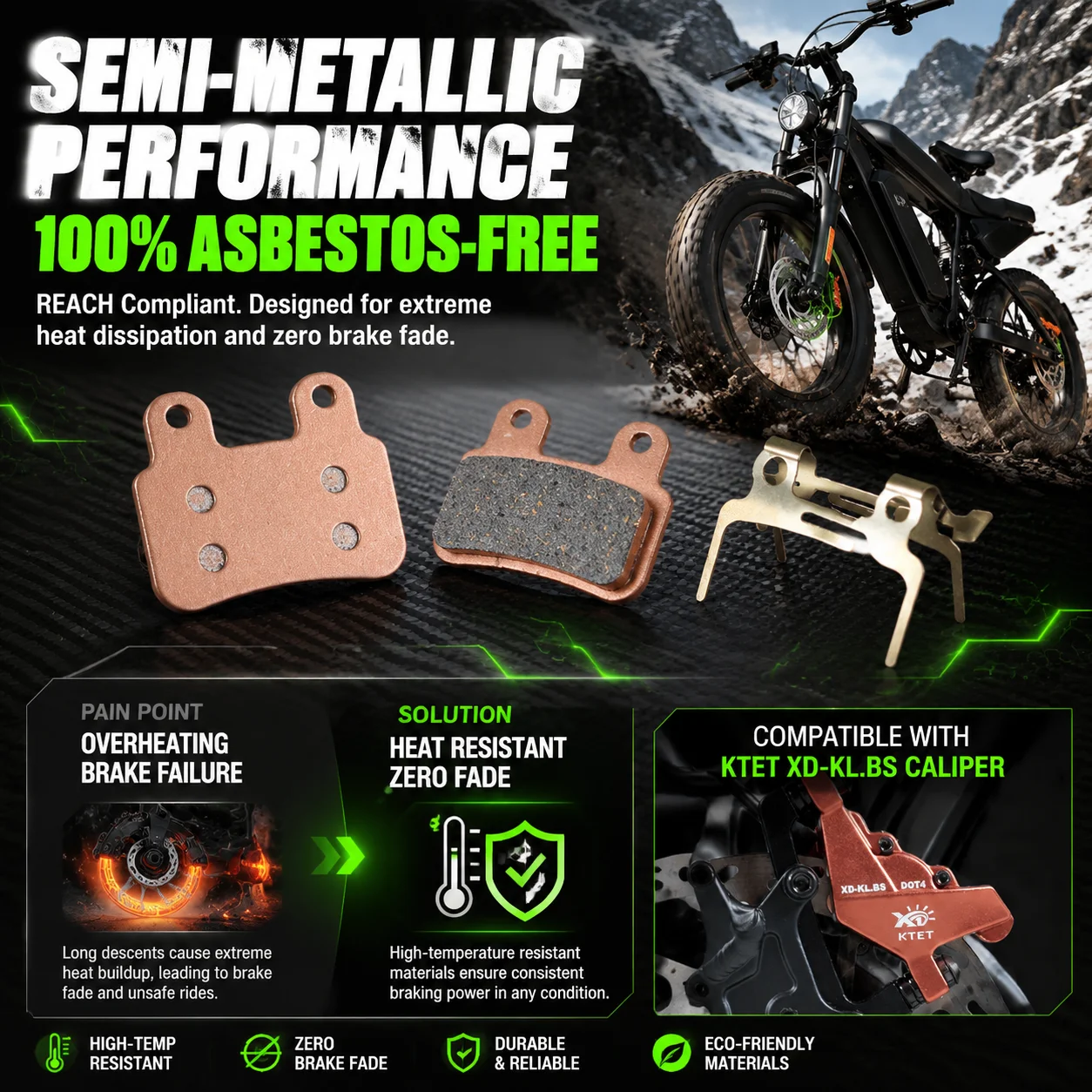 Ridstar Q20 Brake Pads Semi-Metallic Strong Grip for Q20 Pro H26 Pro YVY K20 Pro C20 Max KTET