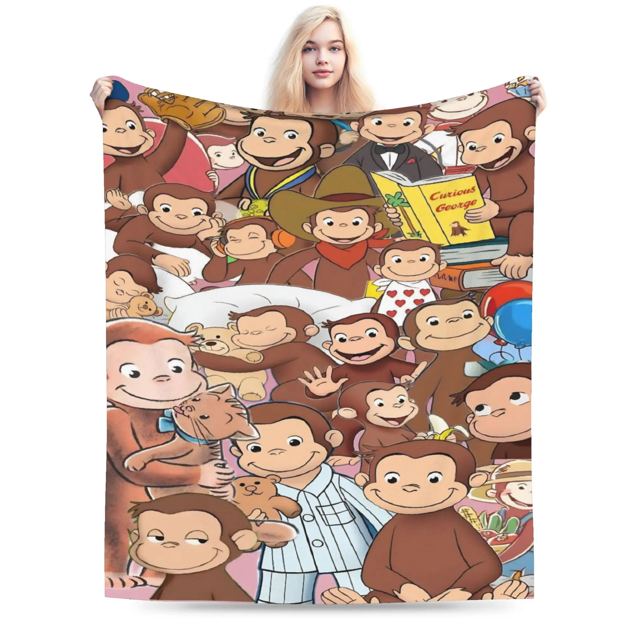 Mantas de un solo personaje de George curioso de Halloween, manta de franela para viajes y oficina, colcha suave DIY para exteriores, Idea de regalo